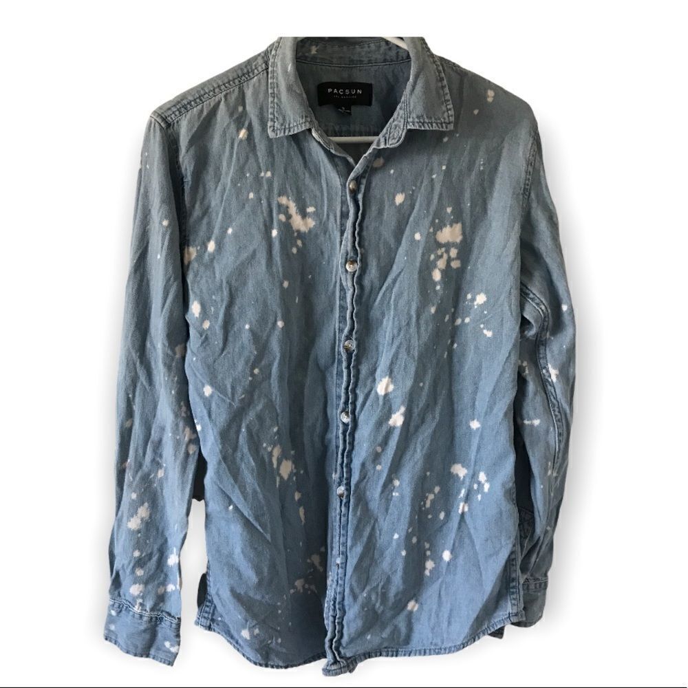 3/$15 Pacsun 100% cotton long sleeve denim button down blouse paint splatter